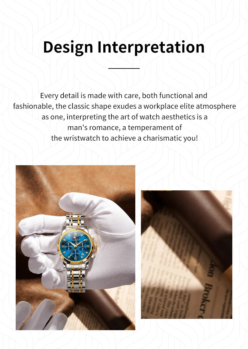 OLEVS 3655 Original New Quartz Watch for Men Chronograph Waterproof Business Man Watch Wristwatch Stainless Steel Luxury Watch