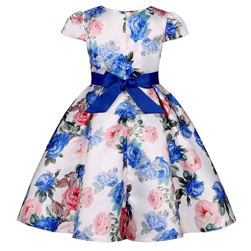 Seven Colours Flowers Girls Dress Summer Big Bow Fashion Christmas Princess Dress Birthday Party Gift 2-10 Years Kids Clothes