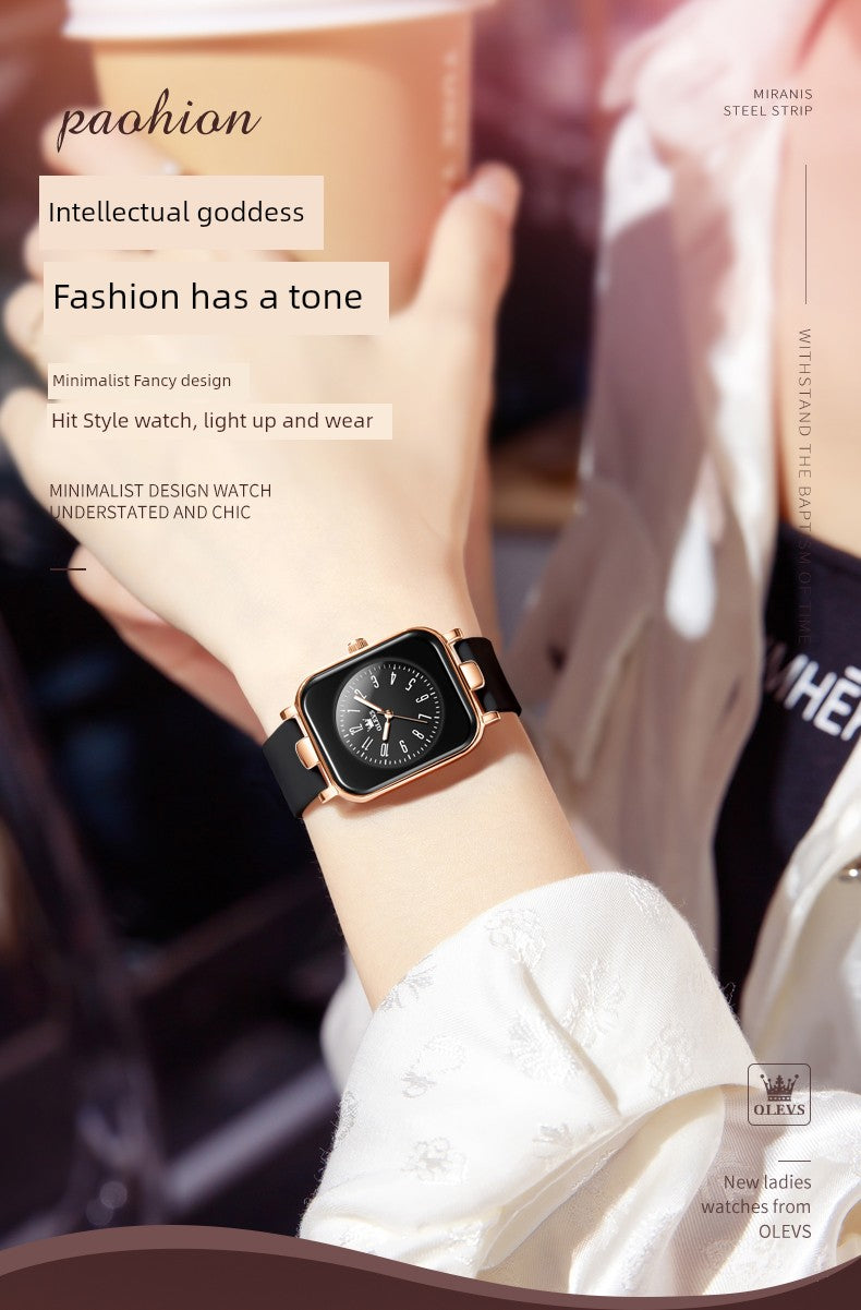 Switzerland 2025 New Arrival Digital Watch Women's Waterproof Luminous Genuine Goods Brand Name Niche Style Light Luxury Temperament Small Square Watch