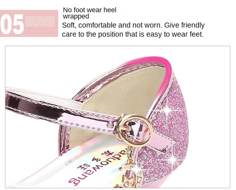 2025 Children Princess Sandals Kids Girls Wedding Shoes High Heels Dress Shoes Bowtie Gold Pink Blue Silver Shoes For Girls