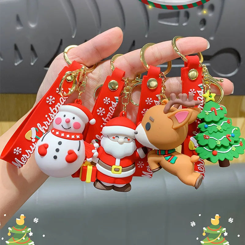 Christmas Cartoon Keychain Christmas Socks Snowman Accessories Pendant Cute Soft Glue Doll Key Rings Jewelry Gifts for Friends