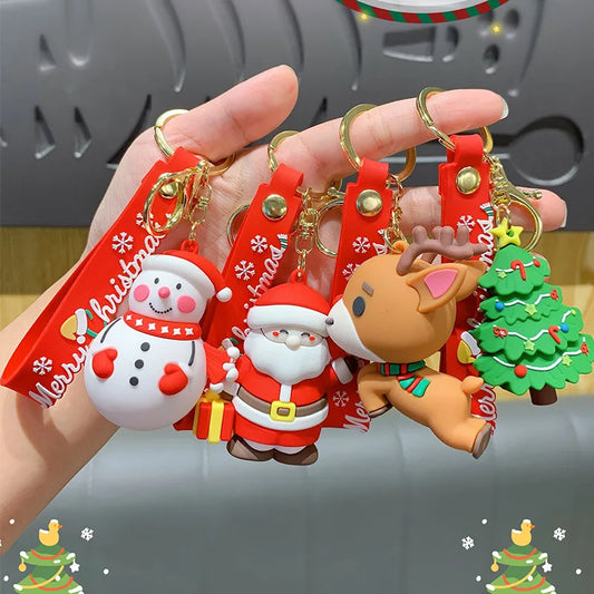 Christmas Cartoon Keychain Christmas Socks Snowman Accessories Pendant Cute Soft Glue Doll Key Rings Jewelry Gifts for Friends
