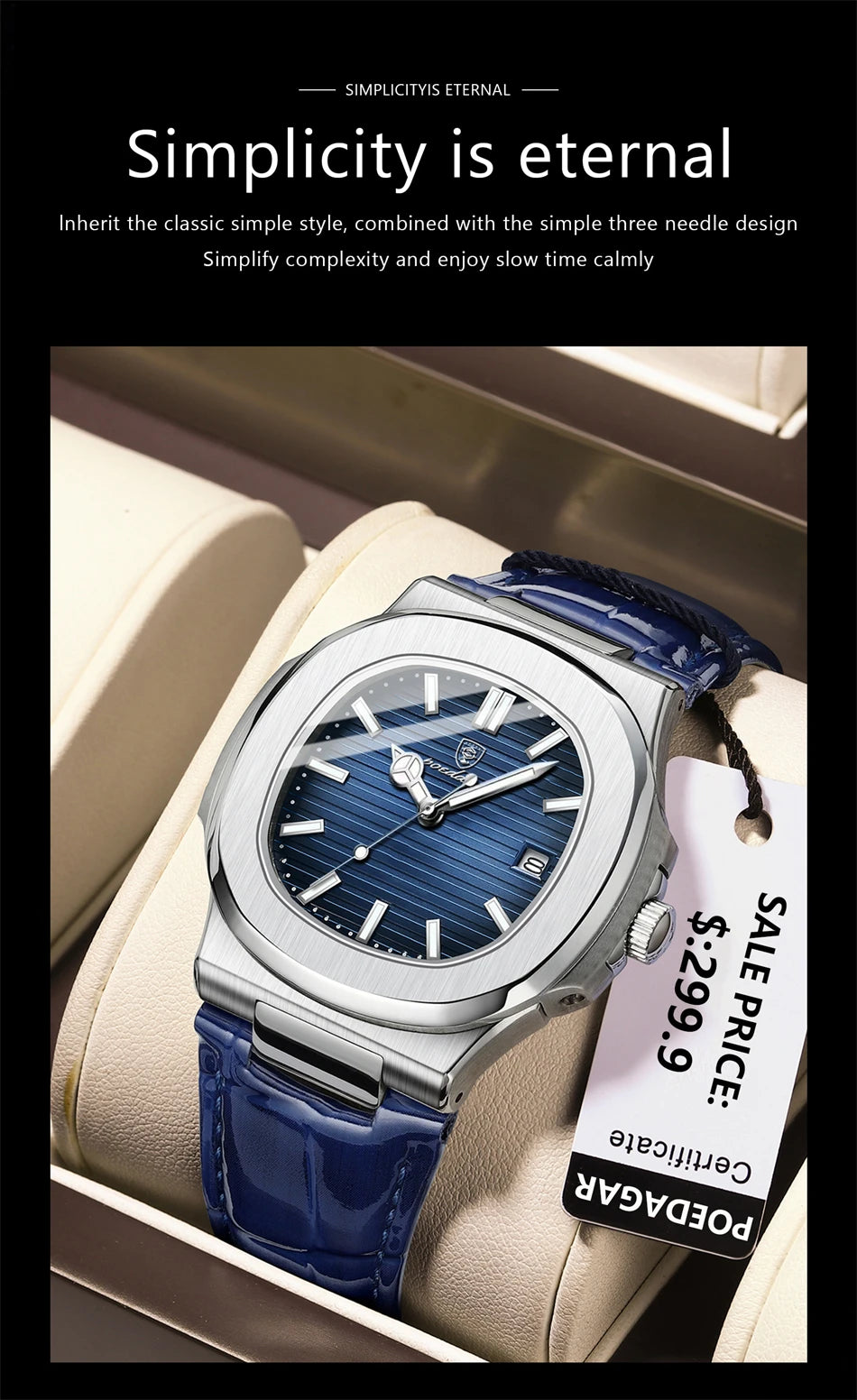 POEDAGAR Top Luxury Man Watch Date Waterproof Luminous Leather Watches For Men High Quality Square Men's Quartz Wristwatch Reloj