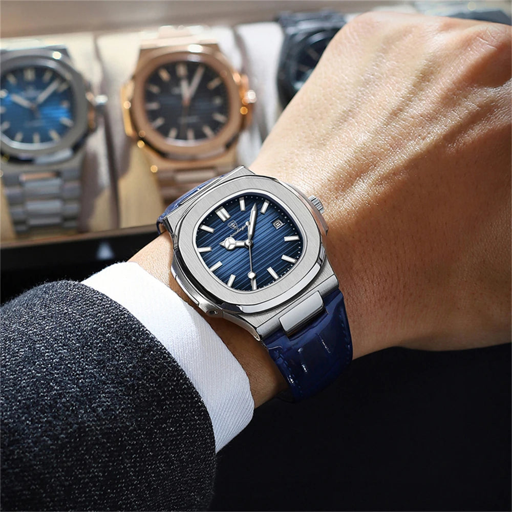 POEDAGAR Top Luxury Man Watch Date Waterproof Luminous Leather Watches For Men High Quality Square Men's Quartz Wristwatch Reloj
