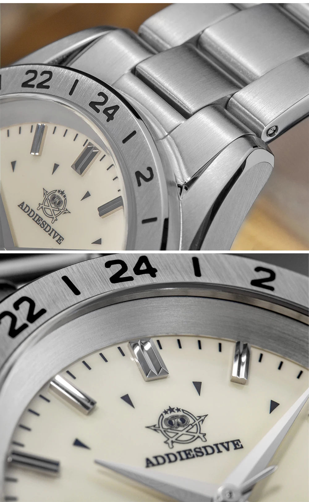 ADDIESDIVE NEW AD2063 38mm GMT Men's Watch Sapphire Glass Calendar 316L Stainless Steel Luxury Waterproof Watches Reloj Hombre