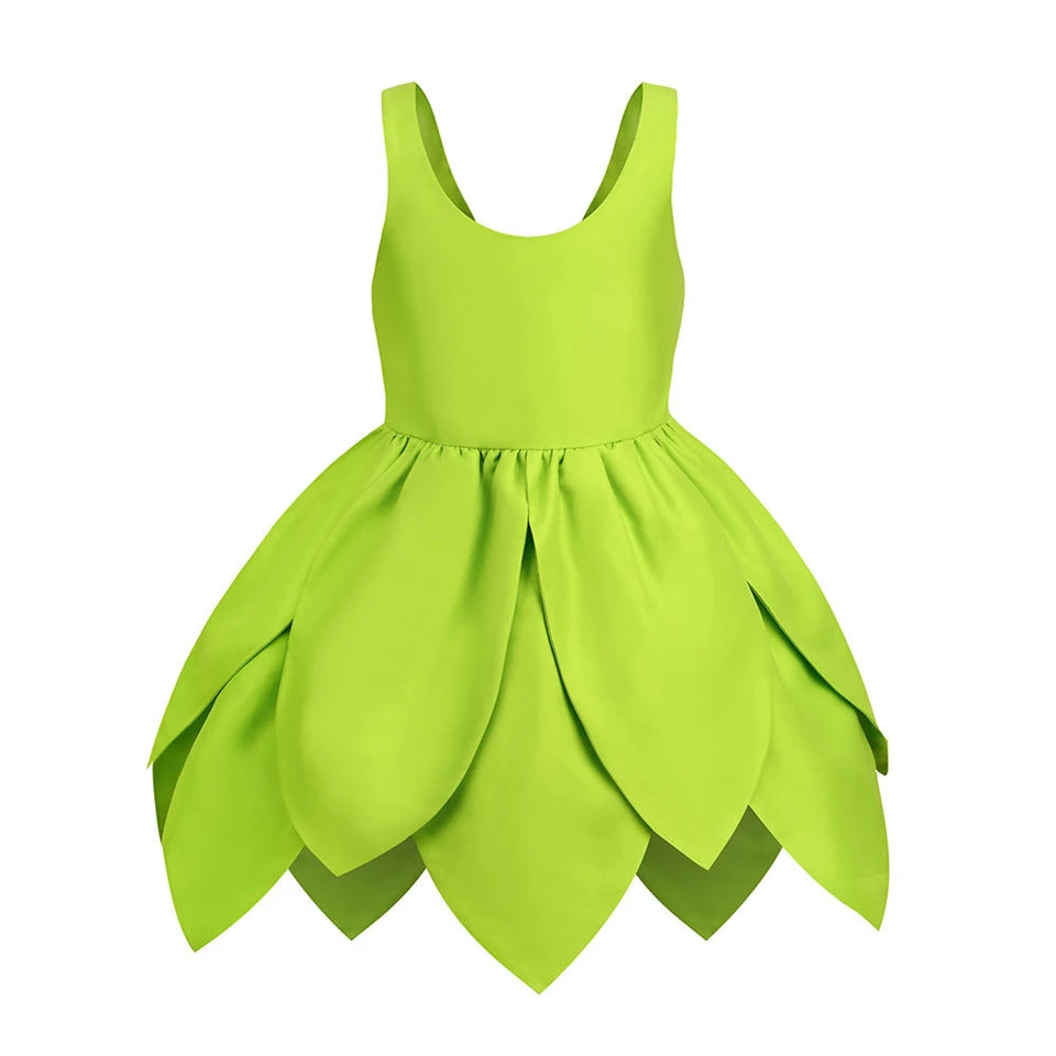 Summer Fancy Girl Green Elf Tinker Bell Backless Dress Christmas Halloween Kids Cosplay Birthday Party Fairy Princess Costumes