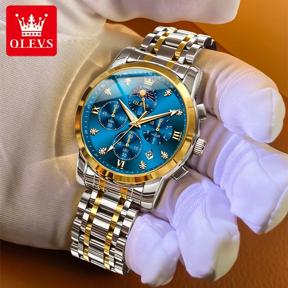OLEVS 3655 Original New Quartz Watch for Men Chronograph Waterproof Business Man Watch Wristwatch Stainless Steel Luxury Watch