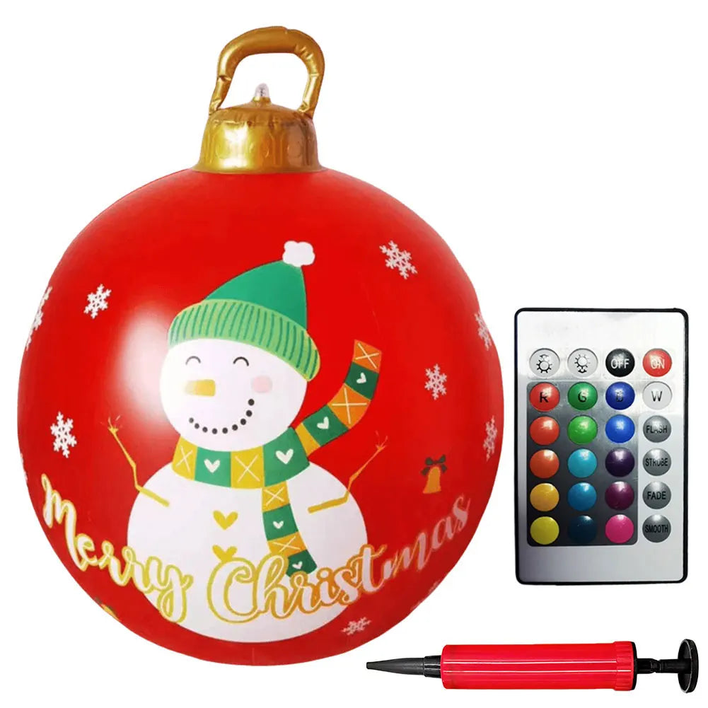 24 Inch Inflatable Outdoor Christmas Ball PVC Giant Inflatable Christmas Balls with Light/Remote Christmas Decorations Ball