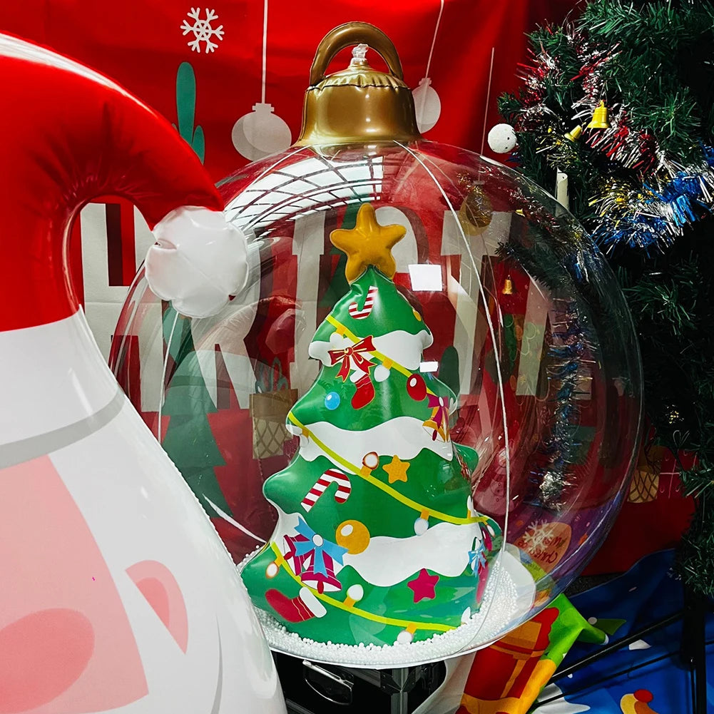 24 Inch Inflatable Outdoor Christmas Ball PVC Giant Inflatable Christmas Balls with Light/Remote Christmas Decorations Ball