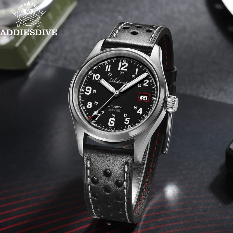 ADDIESDIVE Mechanical Watches New AD2070  Leather Strap BGW9 Super Luminous Sapphire 39mm Watches 20Bar Waterproof Reloj Hombre