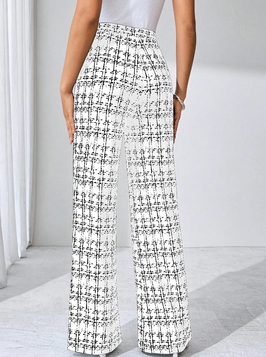 Spring and summer solid color striped checkered loose casual style straight leg pants