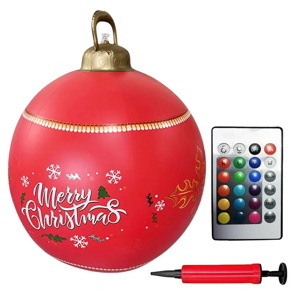 24 Inch Inflatable Outdoor Christmas Ball PVC Giant Inflatable Christmas Balls with Light/Remote Christmas Decorations Ball