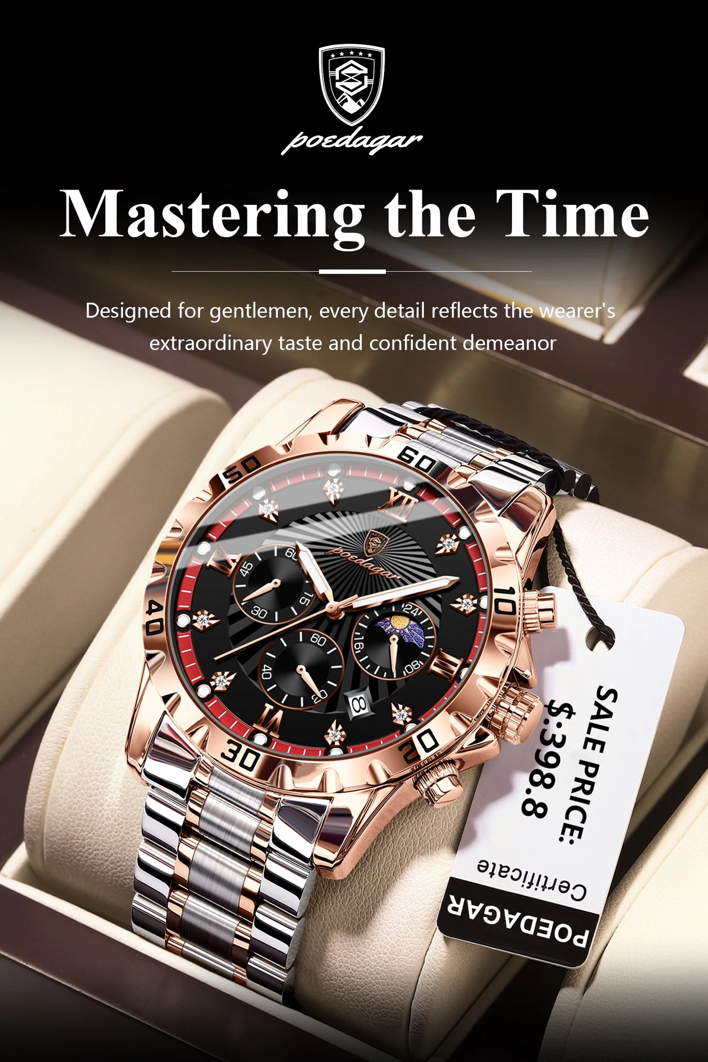 POEDAGAR Luxury Sports Watches For Men Stainless Steel Chronograph Date Man Watch Waterproof Luminous Fashion Men's Quartz Watch