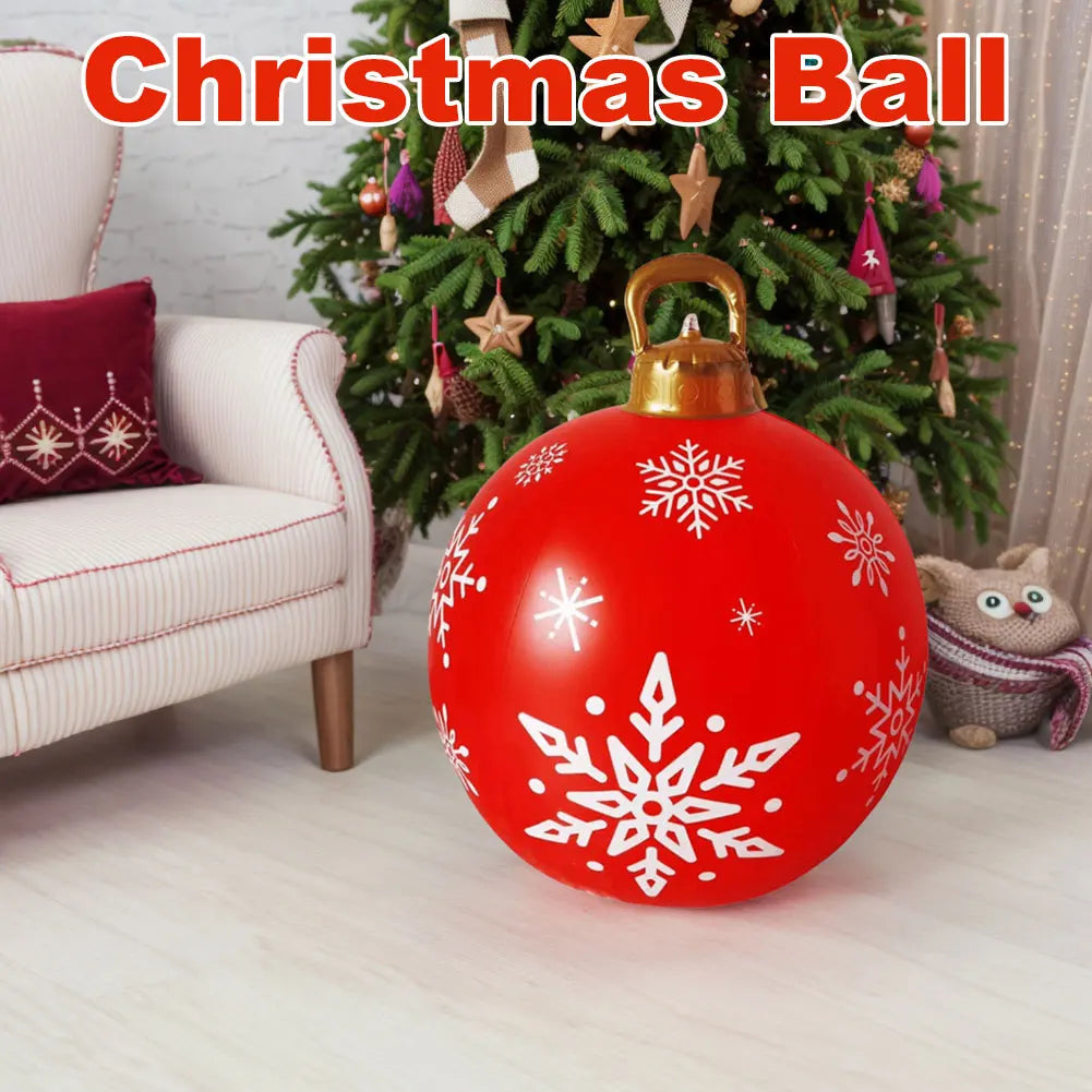24 Inch Inflatable Outdoor Christmas Ball PVC Giant Inflatable Christmas Balls with Light/Remote Christmas Decorations Ball