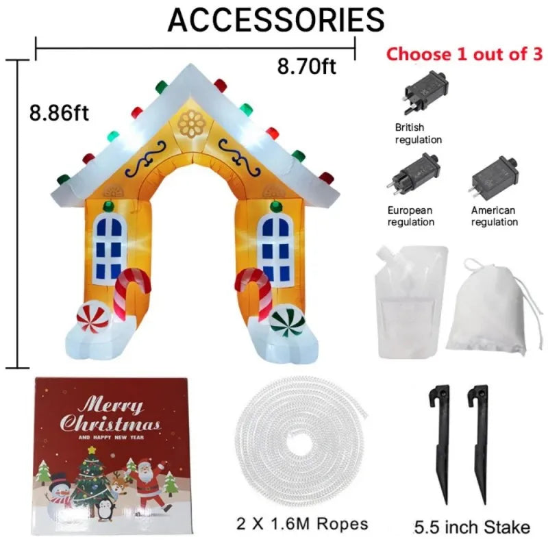 Christmas Decorations Gingerbread Man Snowman Arch Inflatable Toys Built-in LED Lights Model Party Xmas Holiday Decor Ornaments