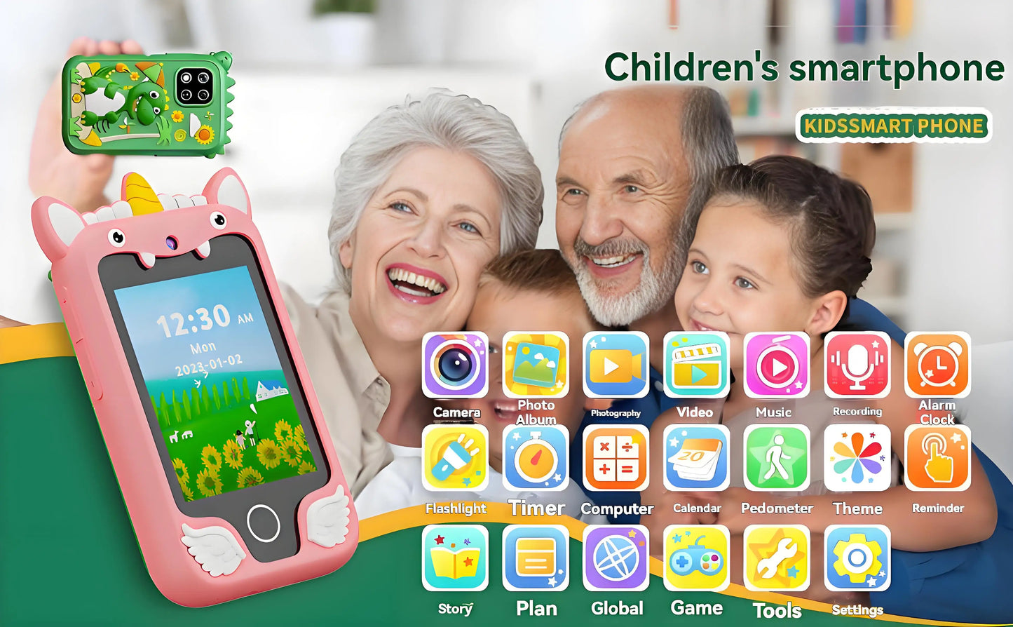 Kids Smart Phone 8GB 2.8'' Stories Music Camera Video Habit Tracking Baby Mobile Mini Toy Phone Educational Learning Tools Gifts