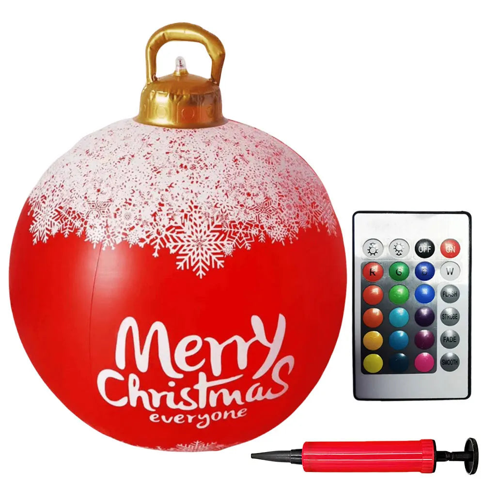24 Inch Inflatable Outdoor Christmas Ball PVC Giant Inflatable Christmas Balls with Light/Remote Christmas Decorations Ball