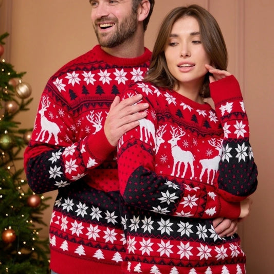 Xmas Family Loook Knitwear Elk Pattern Knitted Sweater Full Sleeve O Neck Soft Loose Jumper Christmas Matching Outfits Pullovers