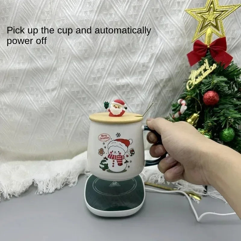 New Year Heartwarming Christmas Gift Set:Thermostat Mugs Cup Santa Claus Ceramic Cup Lid Spoon Mugs Coffee Cups Office or Home