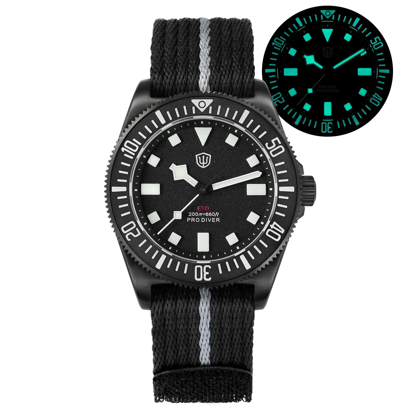 Watchdives EXD 40mm Titanium Dive Watch VH31 Sweep Second Movt Sapphire BGW9 Lume 200M WR Ceramic Bezel Interchangeable Strap