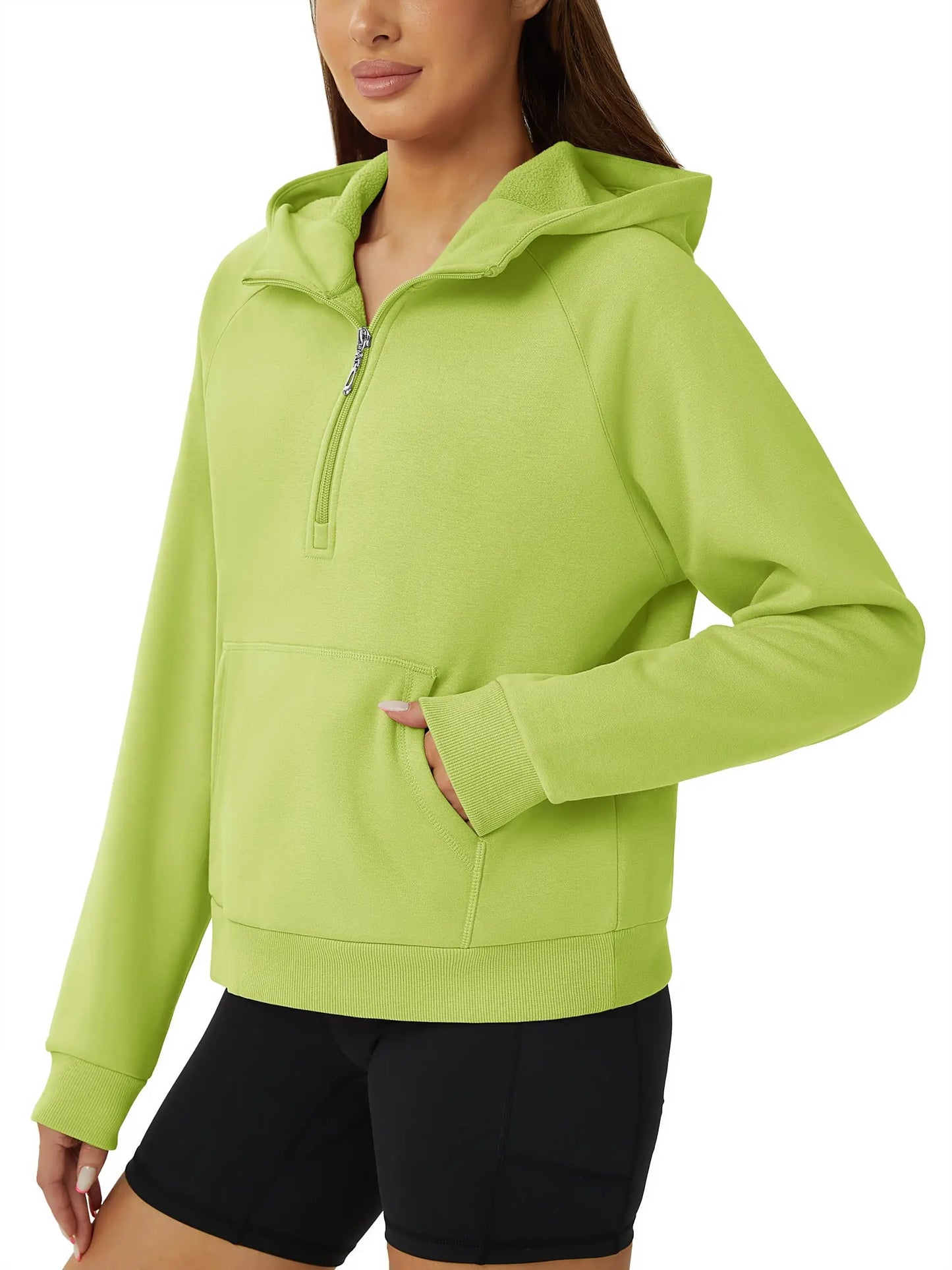 TACVASEN Winter Half Zip Hooded Cotton Pullover Womens Fleece Lined Warm Sweatshirt Thermal Lightweight Outdoor Casual Crop Tops