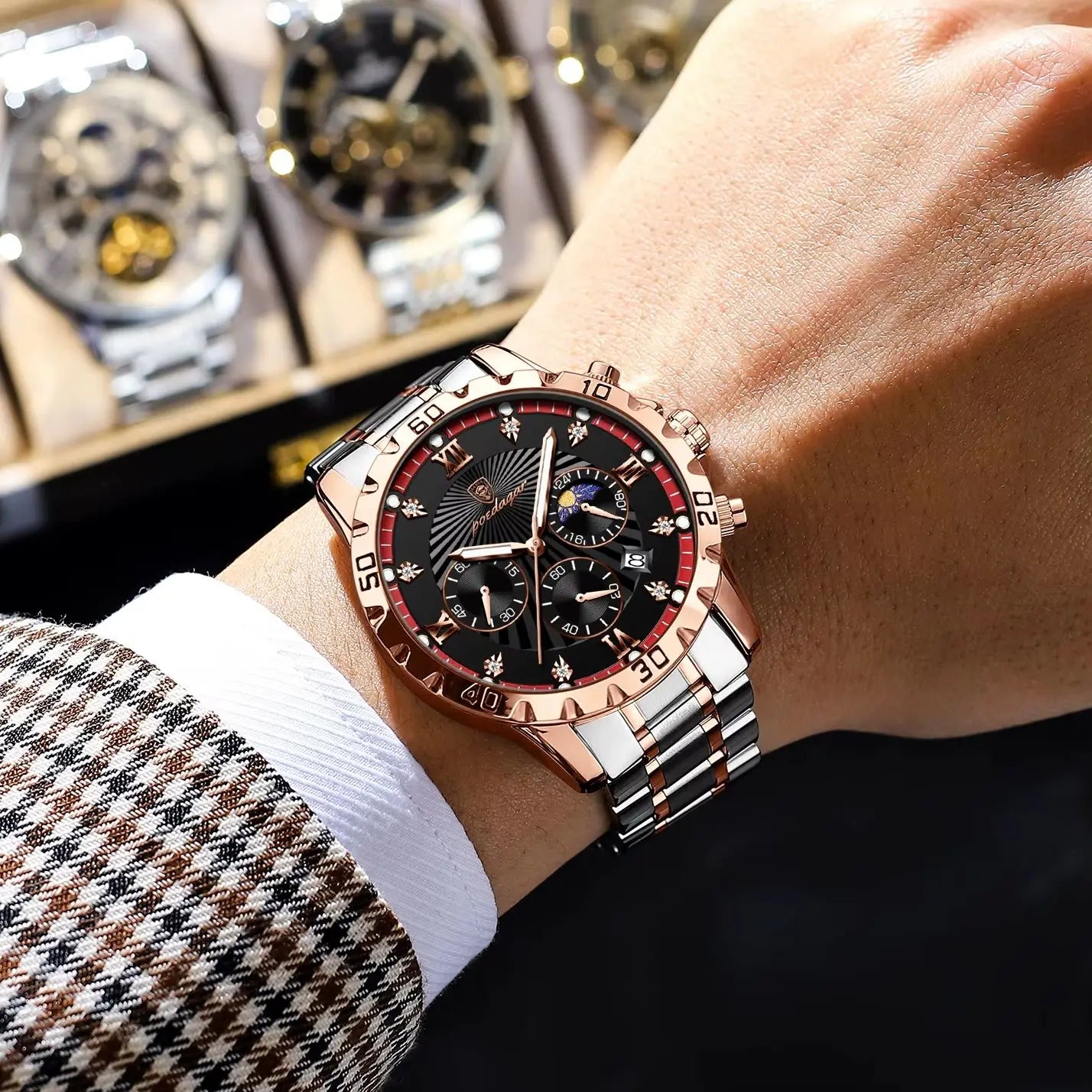 POEDAGAR Luxury Sports Watches For Men Stainless Steel Chronograph Date Man Watch Waterproof Luminous Fashion Men's Quartz Watch