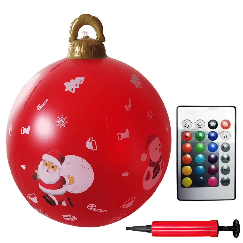24 Inch Inflatable Outdoor Christmas Ball PVC Giant Inflatable Christmas Balls with Light/Remote Christmas Decorations Ball