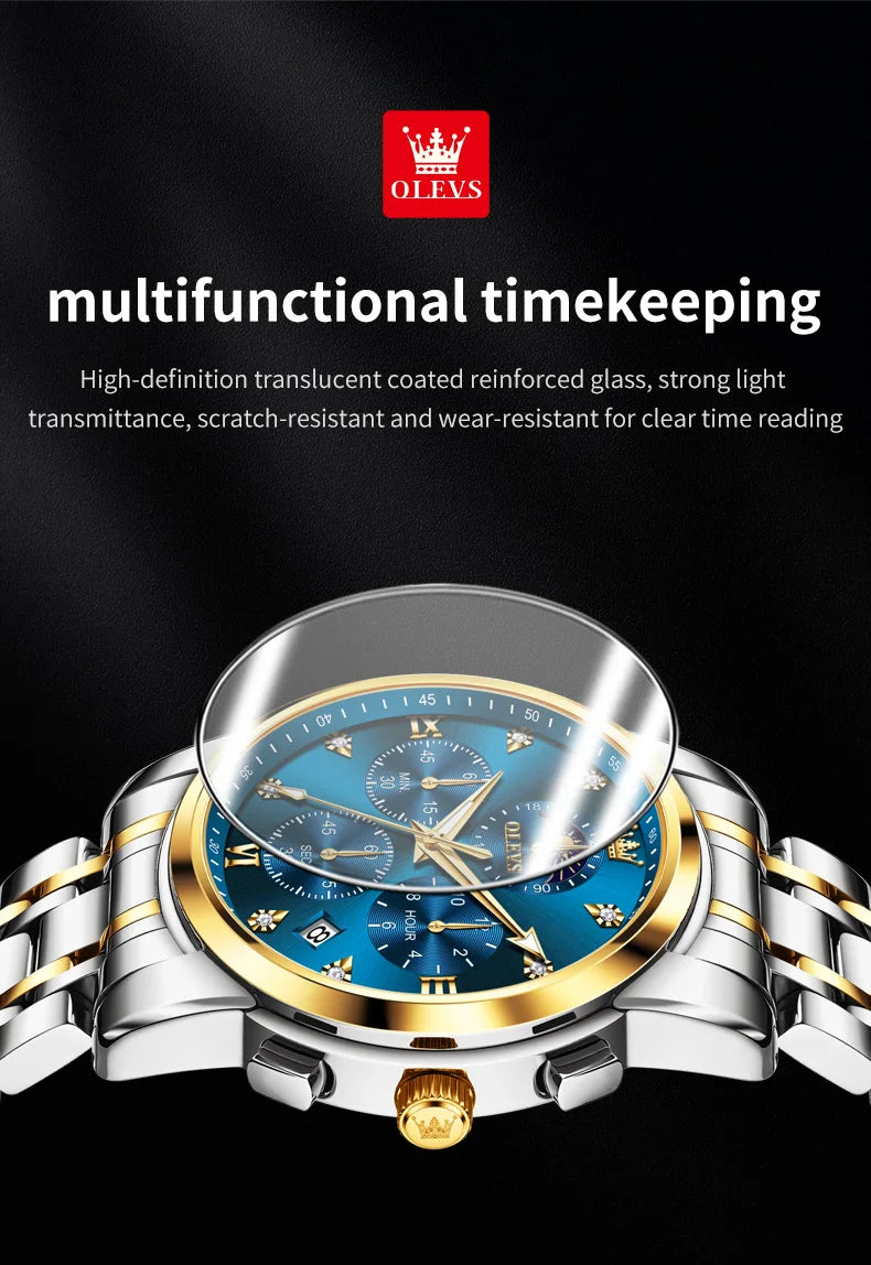 OLEVS 3655 Original New Quartz Watch for Men Chronograph Waterproof Business Man Watch Wristwatch Stainless Steel Luxury Watch