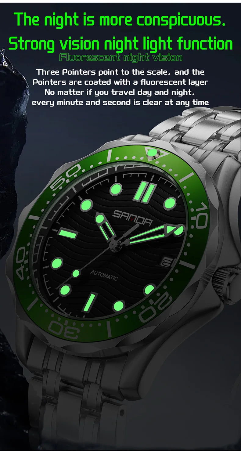SANDA 2025 New Advanced Mechanical Watch Men's Waterproof Calendar Night Light Rotating Timing Circle Business Sports Watch