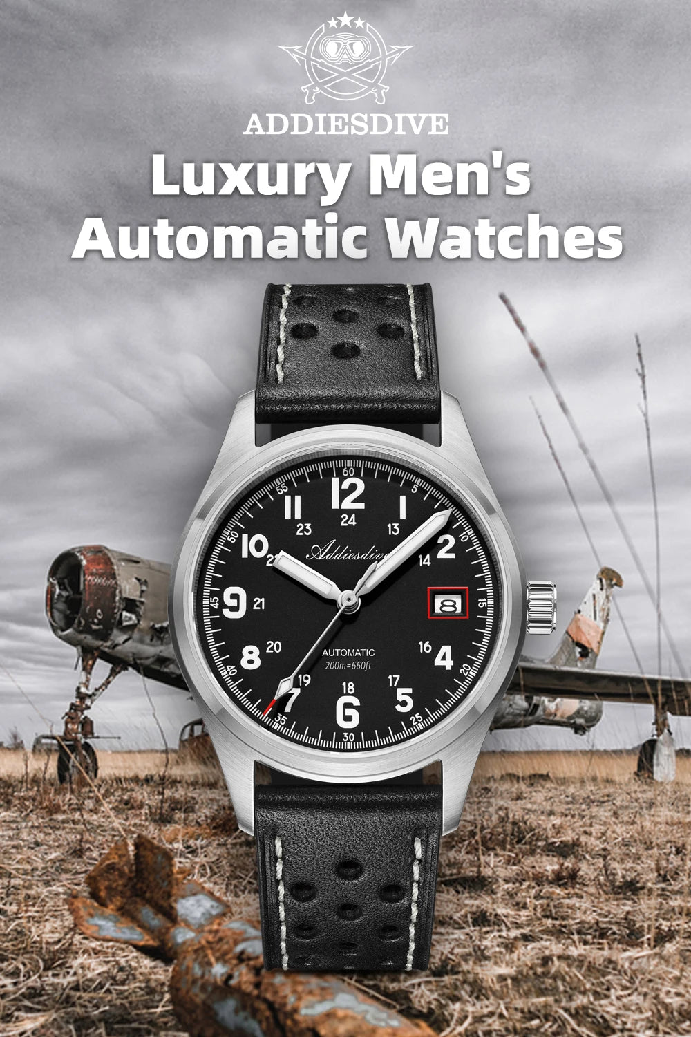 ADDIESDIVE Mechanical Watches New AD2070  Leather Strap BGW9 Super Luminous Sapphire 39mm Watches 20Bar Waterproof Reloj Hombre