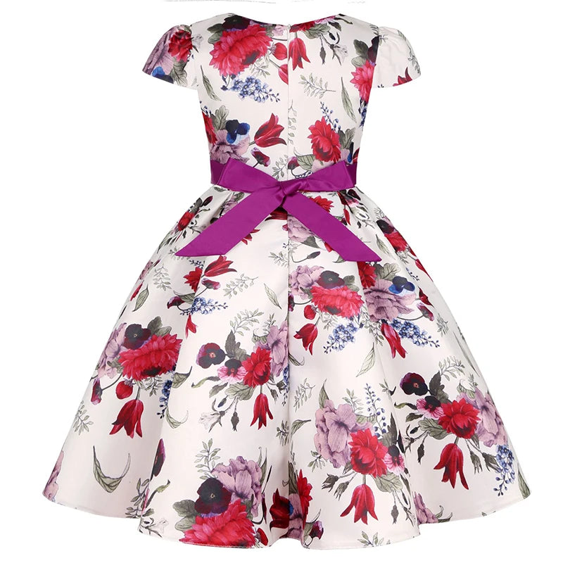 Seven Colours Flowers Girls Dress Summer Big Bow Fashion Christmas Princess Dress Birthday Party Gift 2-10 Years Kids Clothes