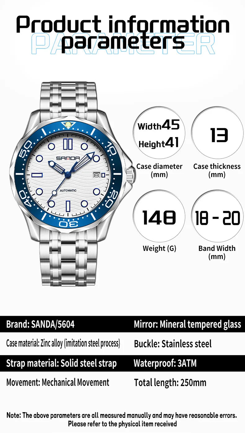 SANDA 2025 New Advanced Mechanical Watch Men's Waterproof Calendar Night Light Rotating Timing Circle Business Sports Watch