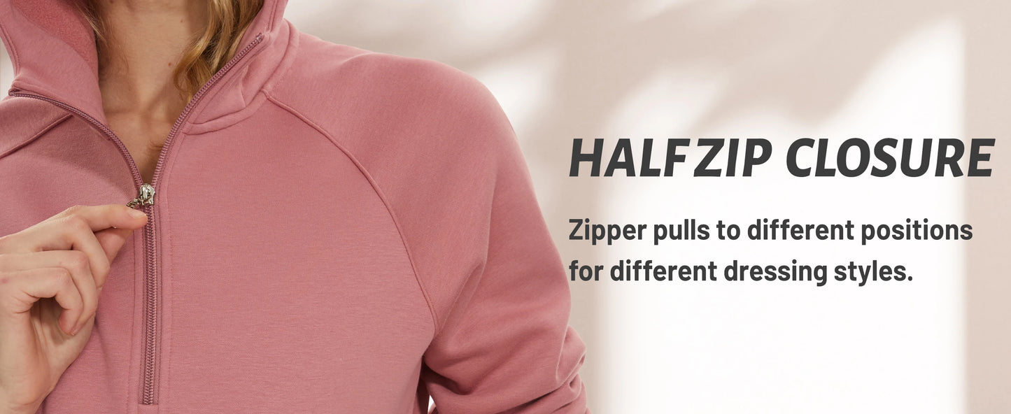 TACVASEN Winter Half Zip Hooded Cotton Pullover Womens Fleece Lined Warm Sweatshirt Thermal Lightweight Outdoor Casual Crop Tops