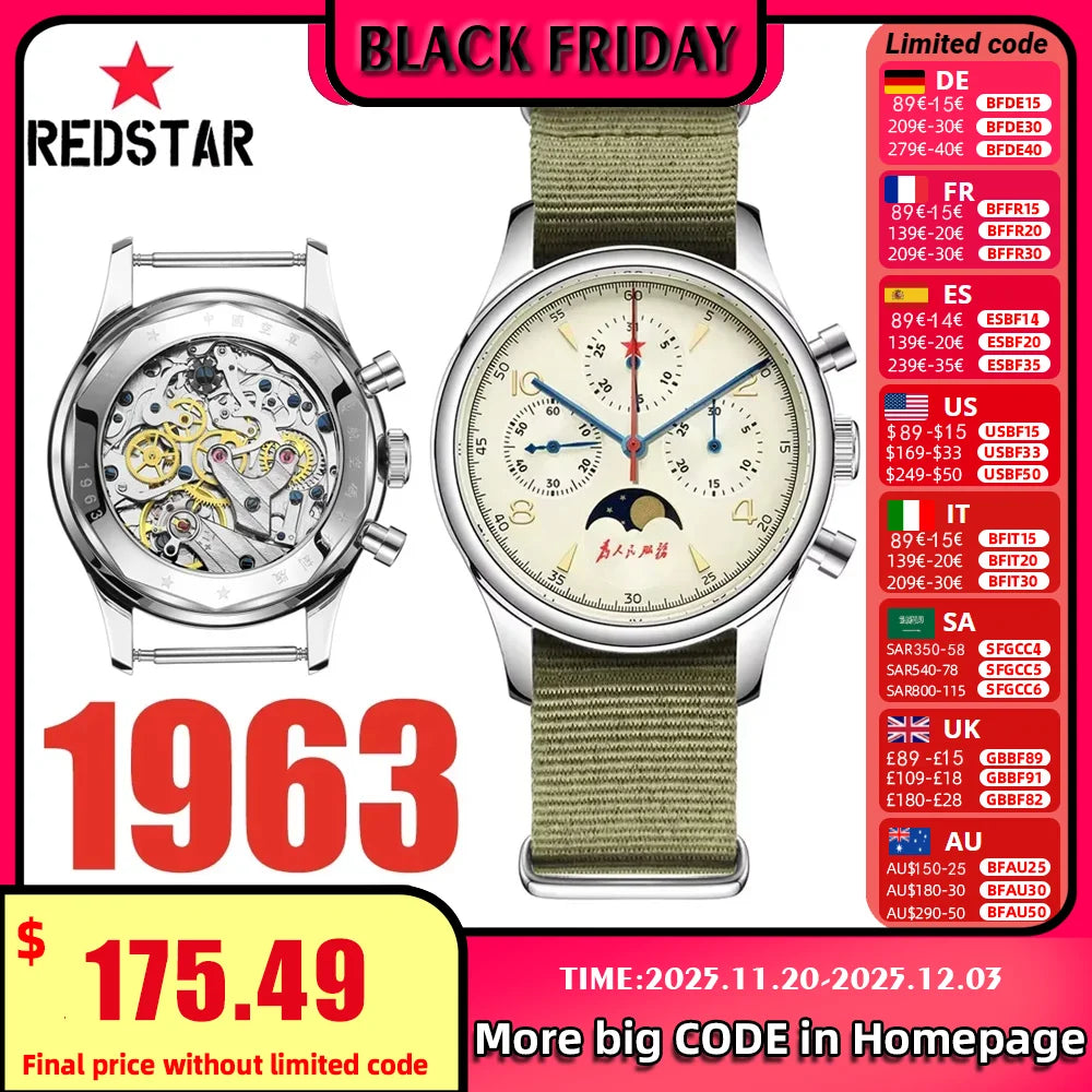 Original 1963 Men's 40mm  ST1908 Moonphase Manual Winding Movement Mechanical Chronograph Sapphire Glass Cream Dial Watch