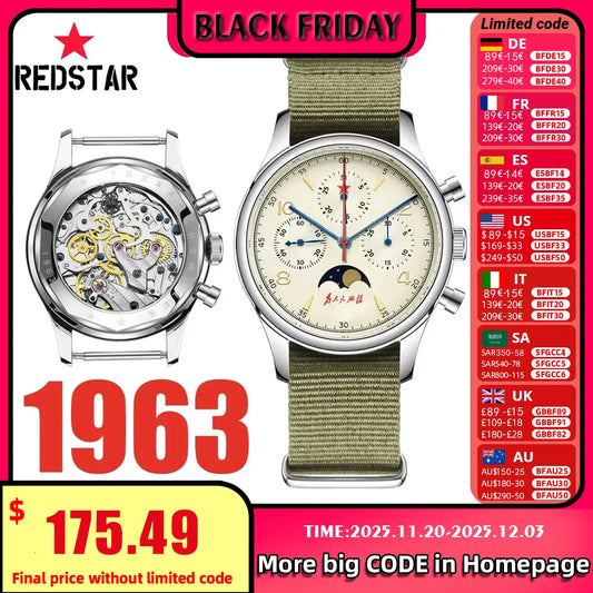 Original 1963 Men's 40mm  ST1908 Moonphase Manual Winding Movement Mechanical Chronograph Sapphire Glass Cream Dial Watch