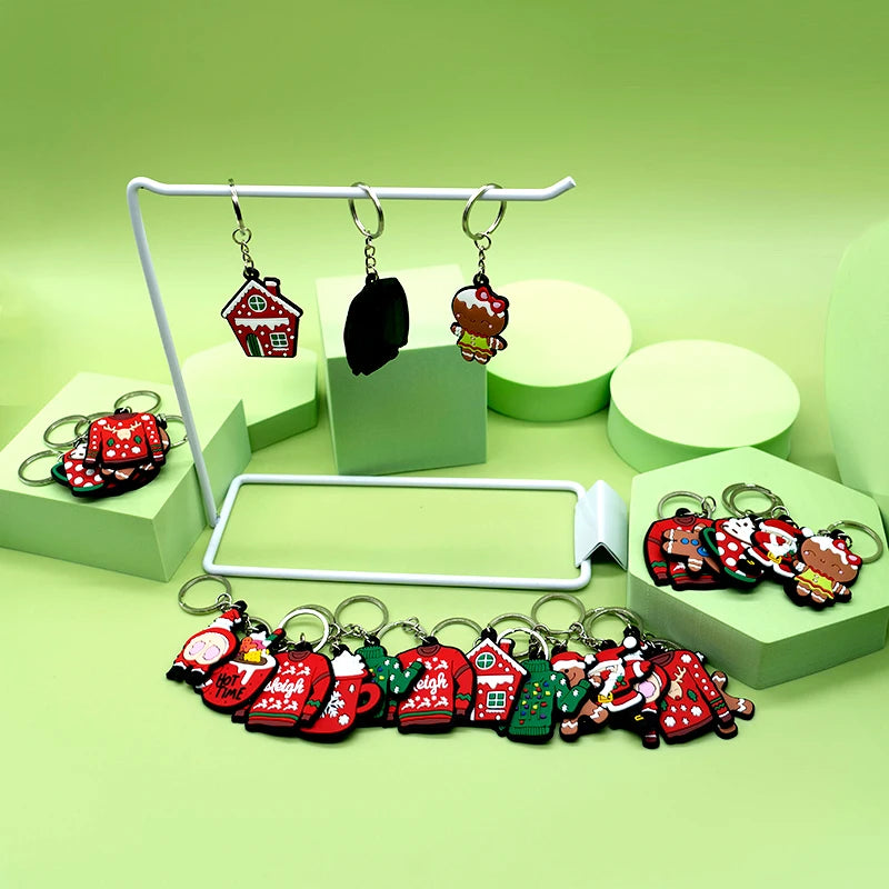 1-100PCS Christmas Style Keychain Santa Claus Key Holder Festive Women Men Keyring Christmas Family Gift Car Key Accessories