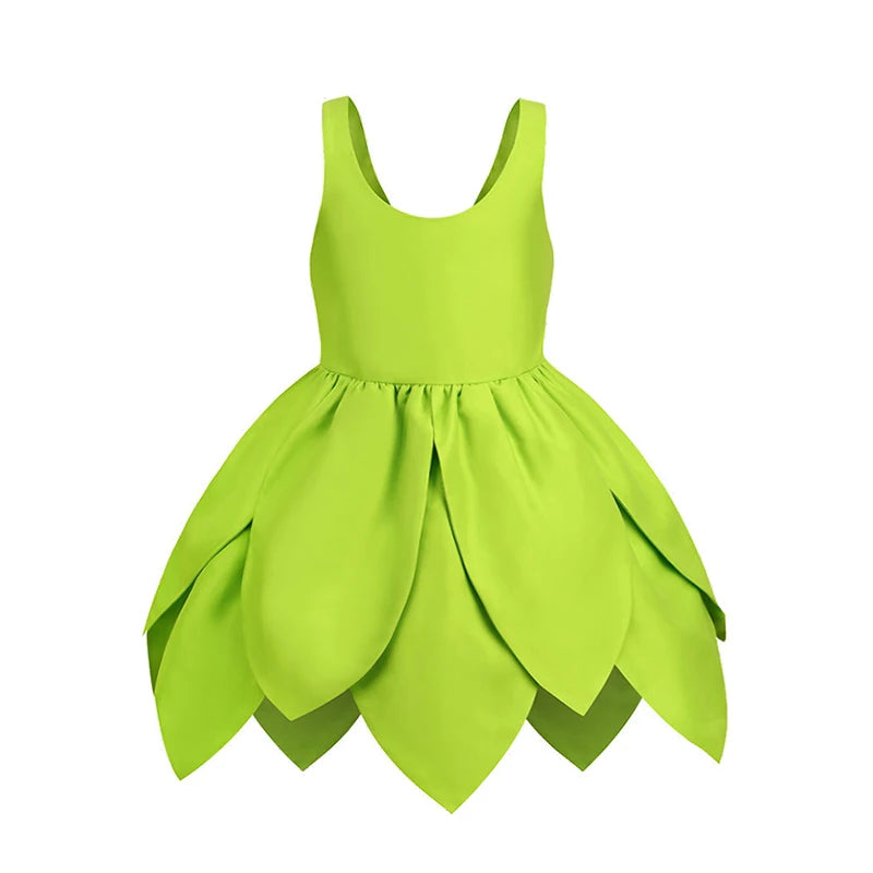 Summer Fancy Girl Green Elf Tinker Bell Backless Dress Christmas Halloween Kids Cosplay Birthday Party Fairy Princess Costumes