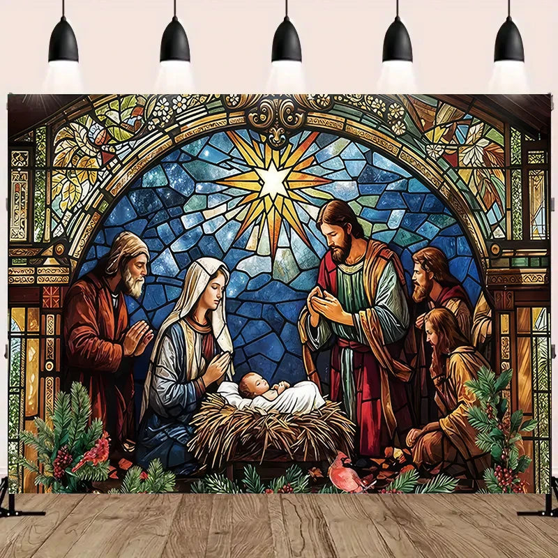 Nativity Scene Starry Night Tapestry Wall Hanging Religious Manger Scene Tapestries Traditional Christmas Birthday Wall Decor