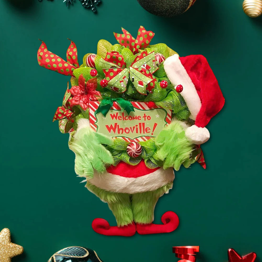 Green Hairy Monster Hanging Ornament The Thief Christmas Tree Decor Grinch Leg Wreath Door Hanging for Kids Children