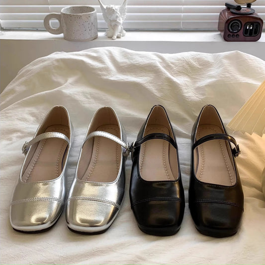 2025 Girls Leather Shoes for Kids Soft Child Mary Janes Square Toes Comfortable Anti-skid Fashion Princess Kids Flats 26-37 New