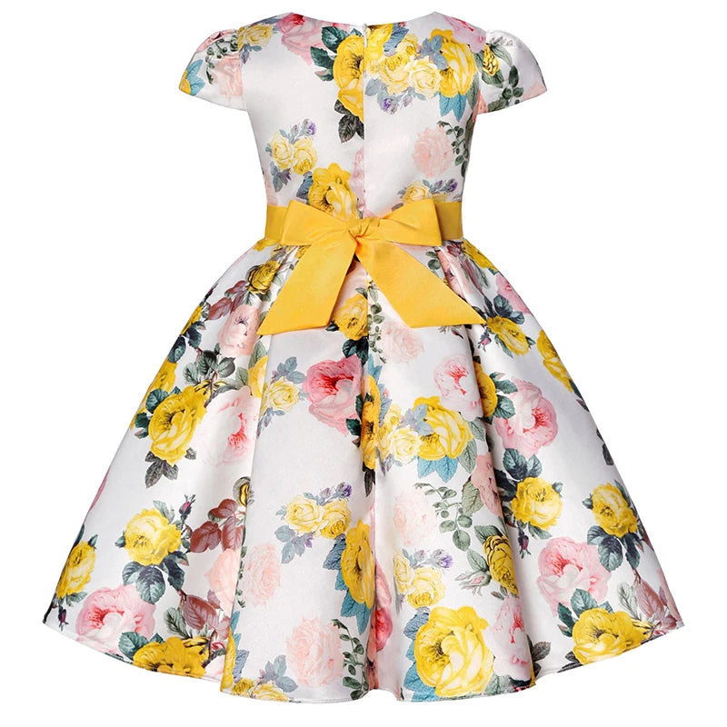 Seven Colours Flowers Girls Dress Summer Big Bow Fashion Christmas Princess Dress Birthday Party Gift 2-10 Years Kids Clothes