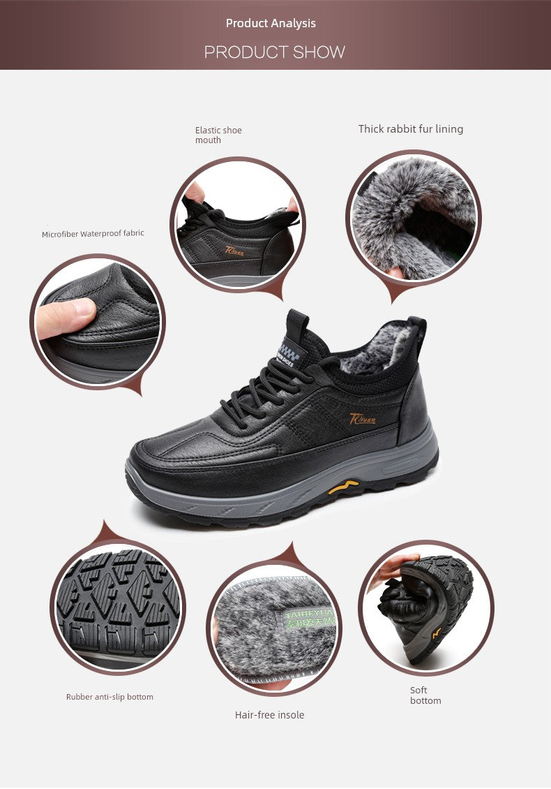Traditional Beijing Cotton Shoes Men's Winter Fleece-lined Thickened Elderly Non Slip One Pedal Heattech Middle-Aged and Elderly Men Dad Shoes
