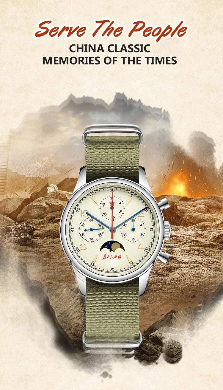 Original 1963 Men's 40mm  ST1908 Moonphase Manual Winding Movement Mechanical Chronograph Sapphire Glass Cream Dial Watch