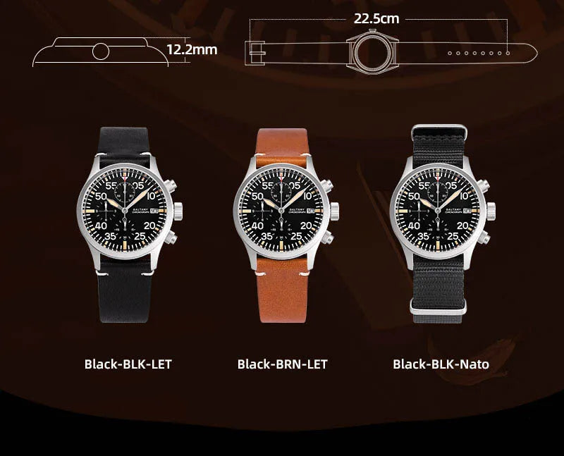 Baltany 39mm Military Chronograph Watch Man S5045 Sapphire Crystal 10ATM Stainless Steel VK67 Calendar Retro Quartz Wristwatches