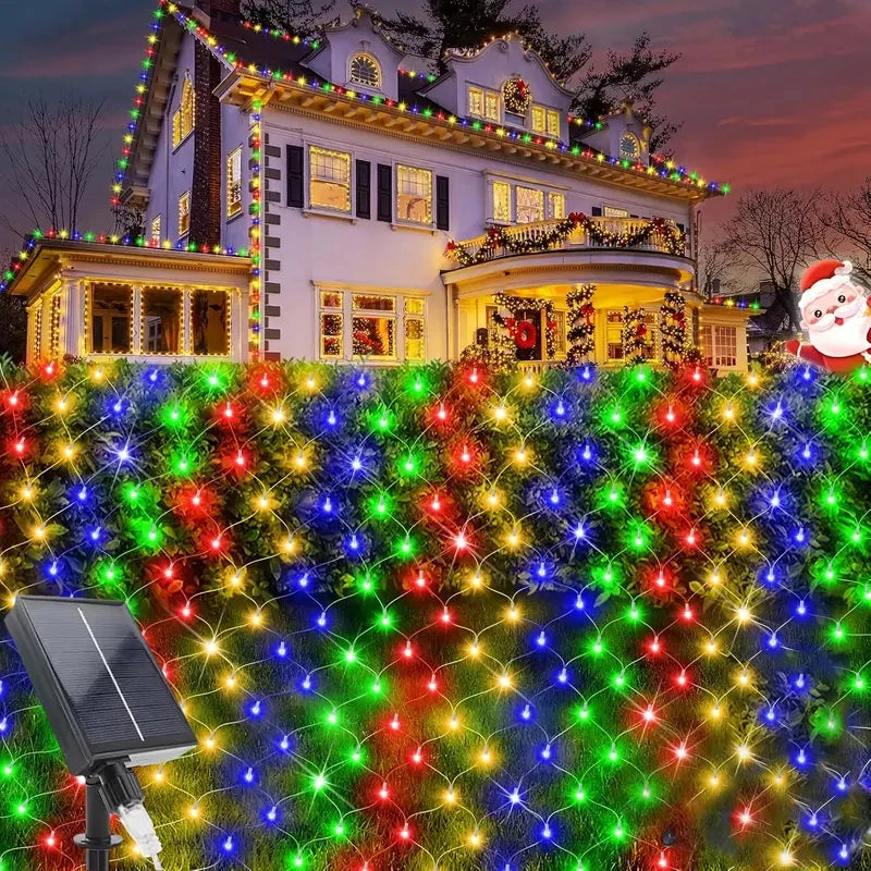100/200LED Solar Powered LED Fairy Net Light Waterproof Fishing Mesh Lamp With 8 Lighting Modes for Outdoor Lawn Christmas Light