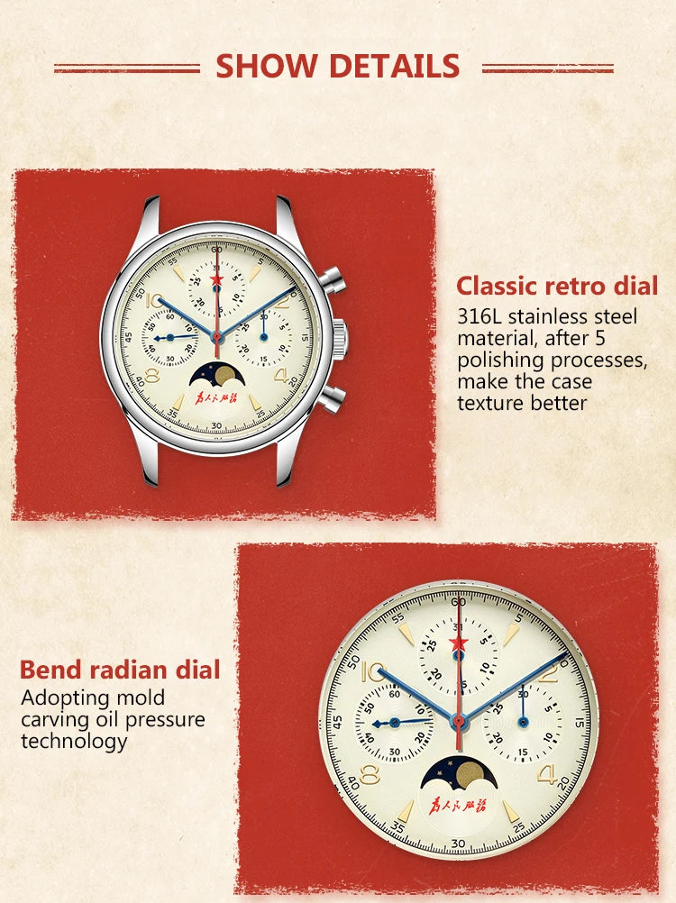 Original 1963 Men's 40mm  ST1908 Moonphase Manual Winding Movement Mechanical Chronograph Sapphire Glass Cream Dial Watch