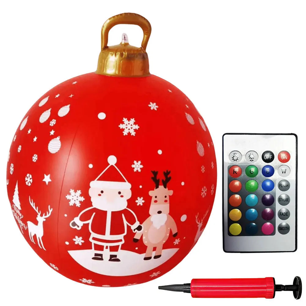24 Inch Inflatable Outdoor Christmas Ball PVC Giant Inflatable Christmas Balls with Light/Remote Christmas Decorations Ball