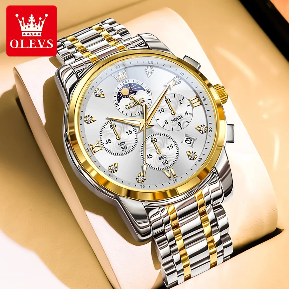 OLEVS 3655 Original New Quartz Watch for Men Chronograph Waterproof Business Man Watch Wristwatch Stainless Steel Luxury Watch