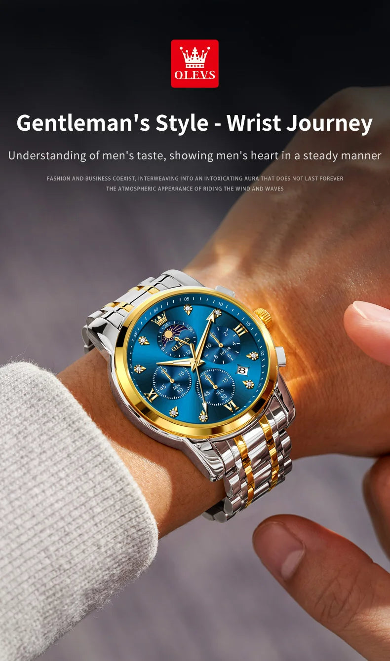 OLEVS 3655 Original New Quartz Watch for Men Chronograph Waterproof Business Man Watch Wristwatch Stainless Steel Luxury Watch