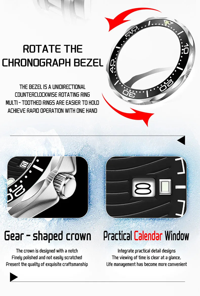 SANDA 2025 New Advanced Mechanical Watch Men's Waterproof Calendar Night Light Rotating Timing Circle Business Sports Watch